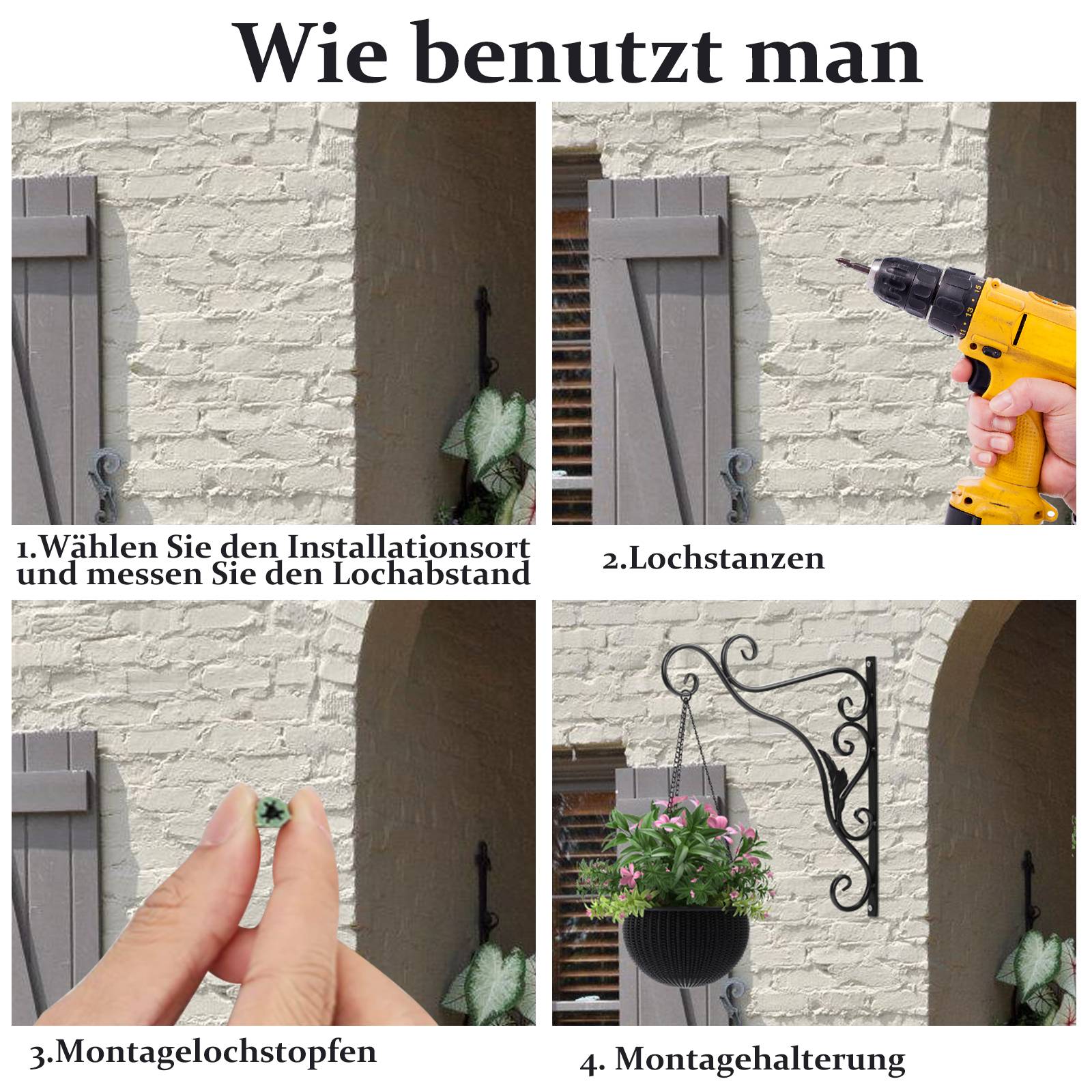 Blumenhaken 4er Wandhaken Blumenampel 295x360mm Vogel Blumenhalter Wandhalter Windlichthalter Pflanzenhalter Blumenampelhalter