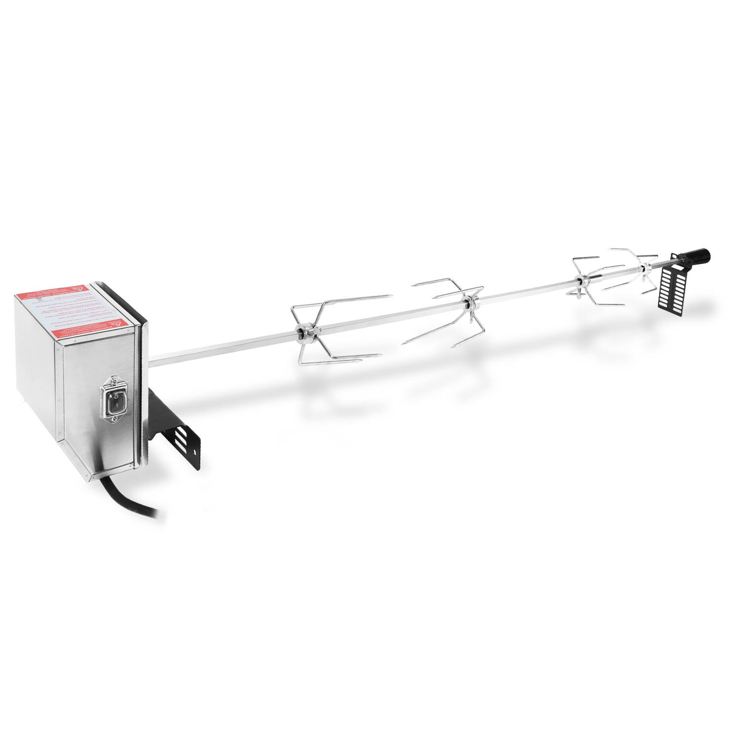 Edelstahl Grillspieß Set 117cm BBQ Fleischklammer mit Motor inkl. 4X Fleischnadeln, Elektrischer Drehspieß, 220V - 240V, Rotisserie, Drehspiess
