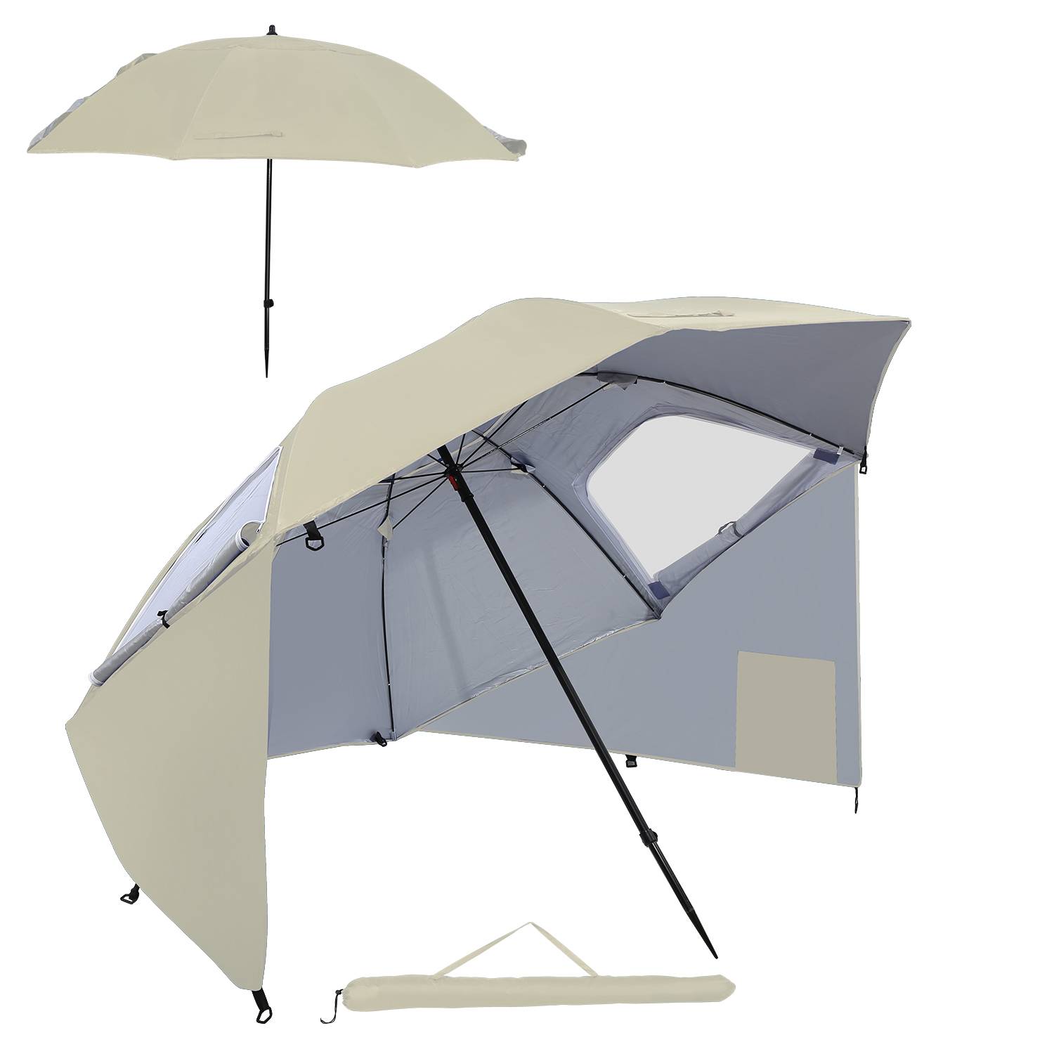 Strandschirm Sonnenschirm 210cm UV Schutz 50+ Neigbar mit Erdspieß Tragetasche Wasserabweisend Strand Garten Balkonschirm Gartenschirm Beige