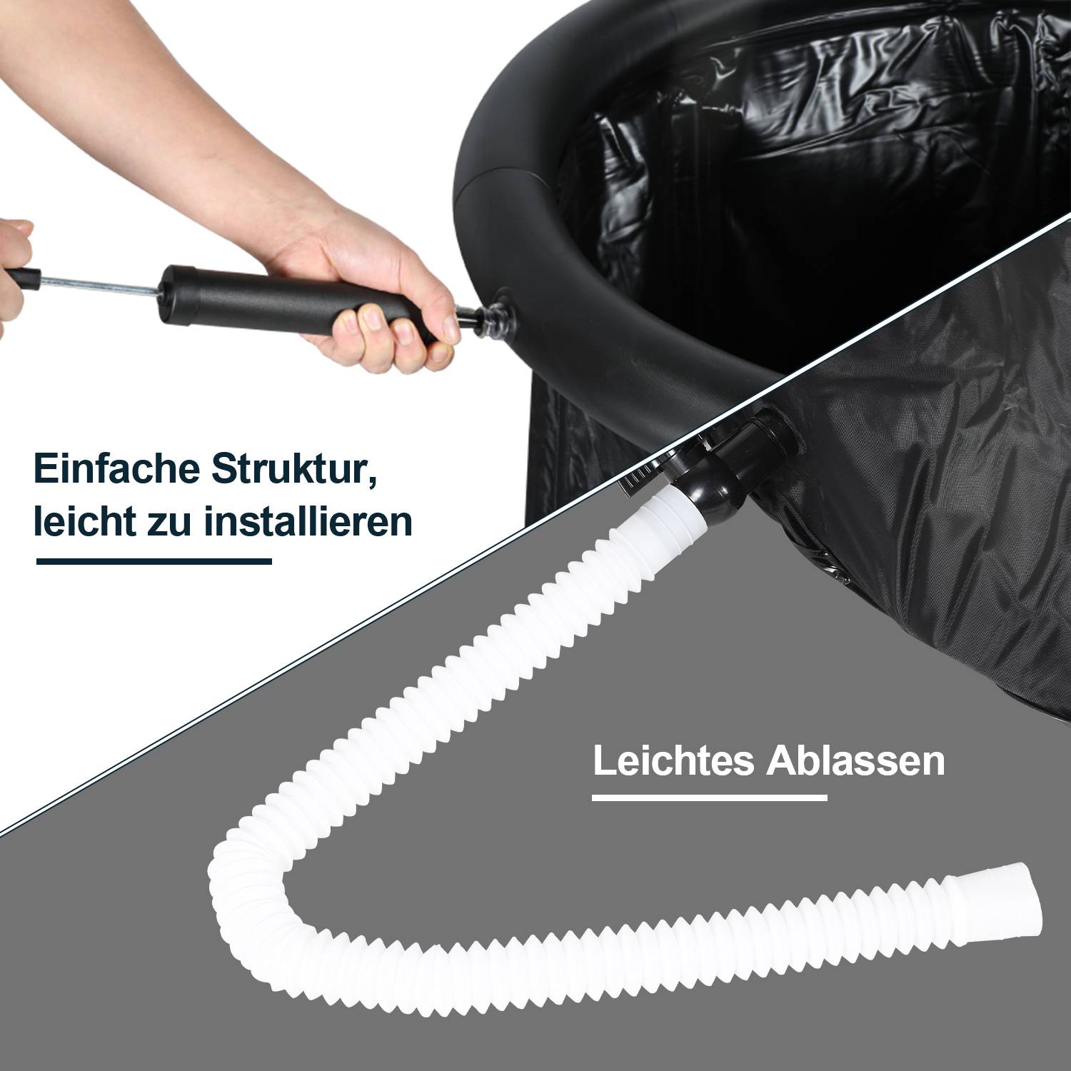 Eisbad (80 cm Ø), Eisbecken, Eisfass mit Abdeckung (Komplettset), Mit Pooldeckel, Doppelte Isolierung, Ablassvorrichtung