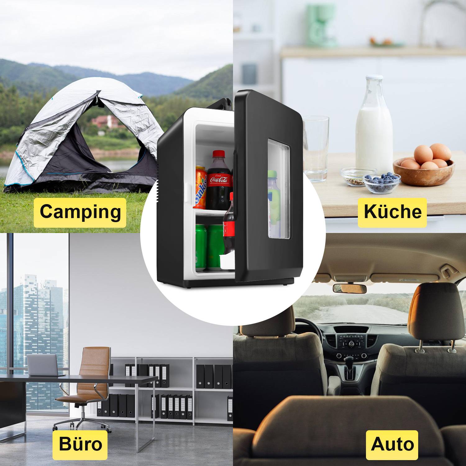 15L Mini Kühlschrank Kühlbox 2in1 Kühl und Heizfunktion Tragbarer AC DC 220-240V/12V Minibar Warmhaltebox Minikühlschrank Thermobox Auto Büros Ca