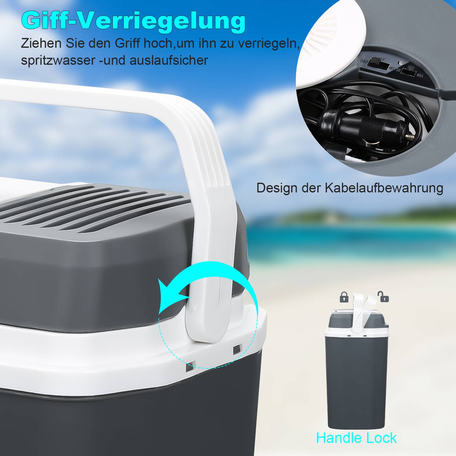 24 L Kühlbox zum Kühlen & Warmhalten, Camping Mini Kühlschrank, Thermo-elektrische Kühlbox mit ECO Modus 12/230 V für Auto und Steckdose