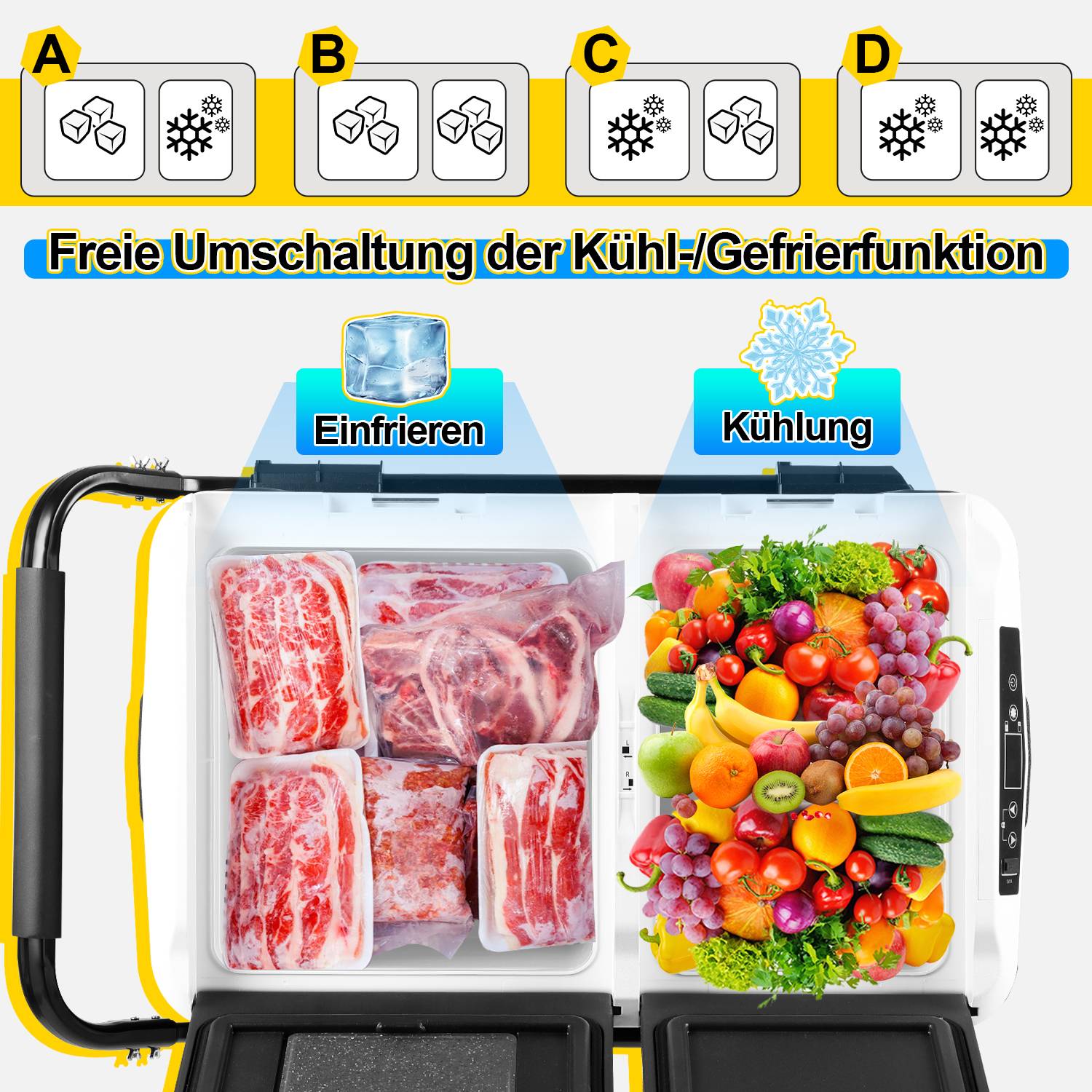 Kompressor Kühlbox 50 Liter mit Rollen, Elektrische Gefrierbox mit APP-Steuerung zum Kühlen, Kühlschrank Einfrieren & Warmhalten Kühlschrank bis