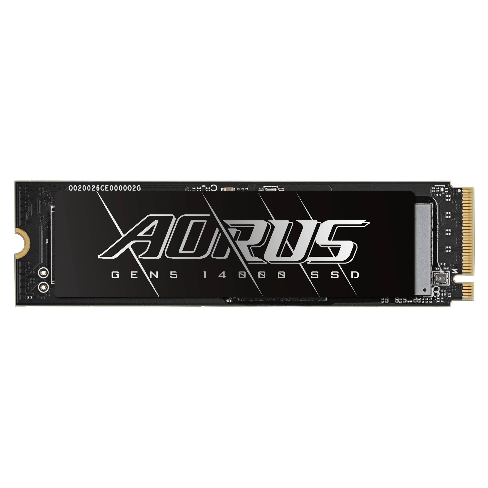 AORUS Gen5 4000 SSD M.2 Solid-State-Drive mit schwarzem Kühlkörper und vergoldeten Steckerkontakten