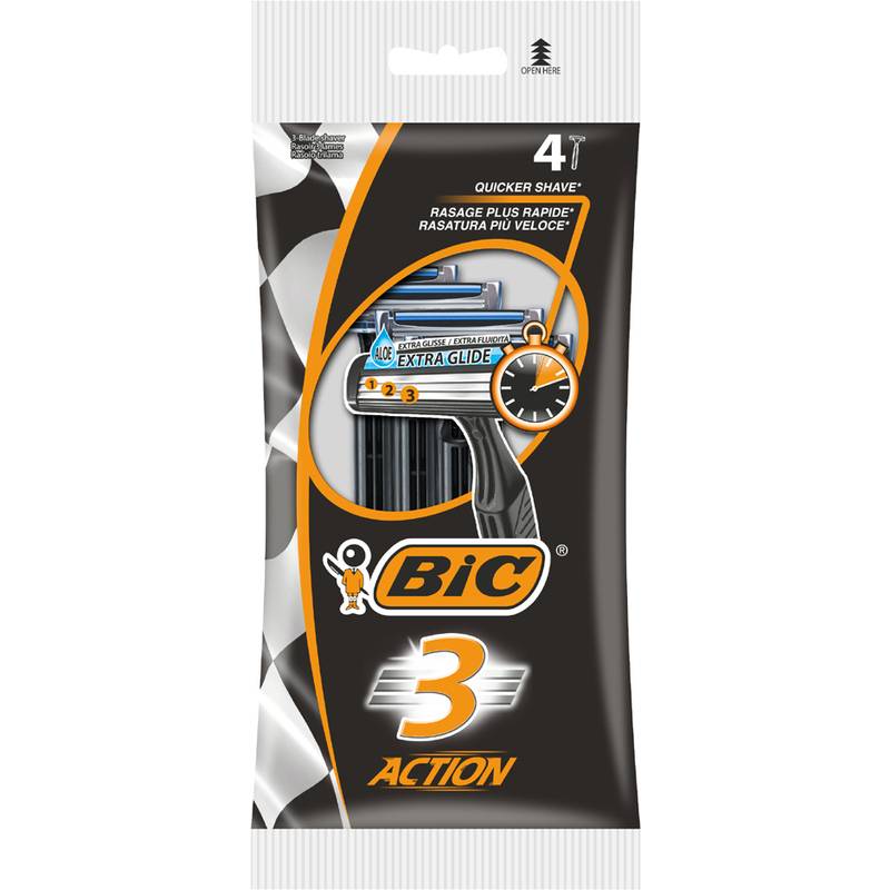 BIC Einwegrasierer 3 Action, für Männer, 4er Pack