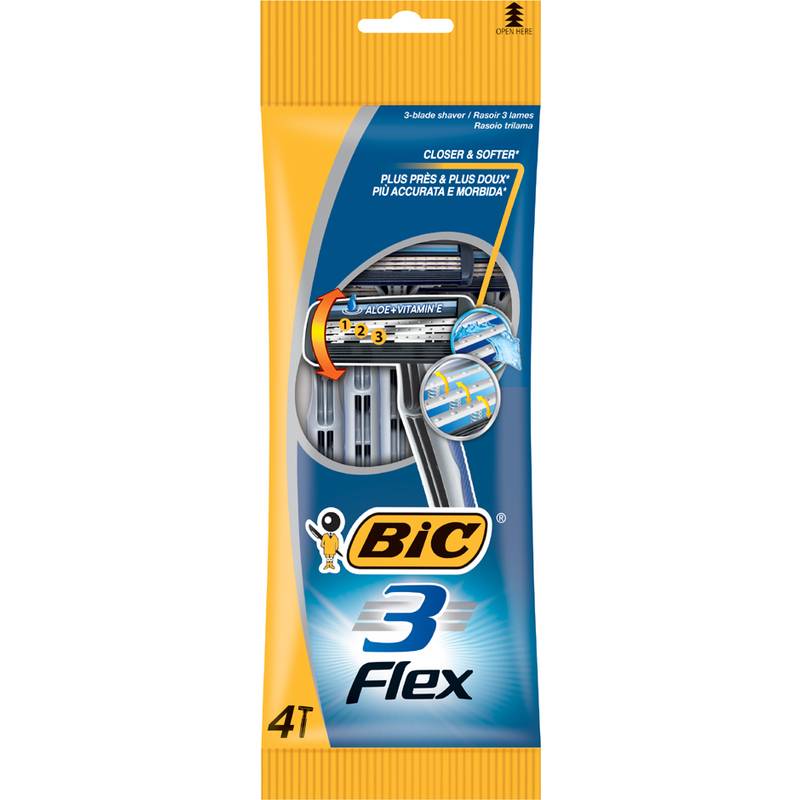 BIC Einwegrasierer 3 Flex, für Männer, 4er Pack
