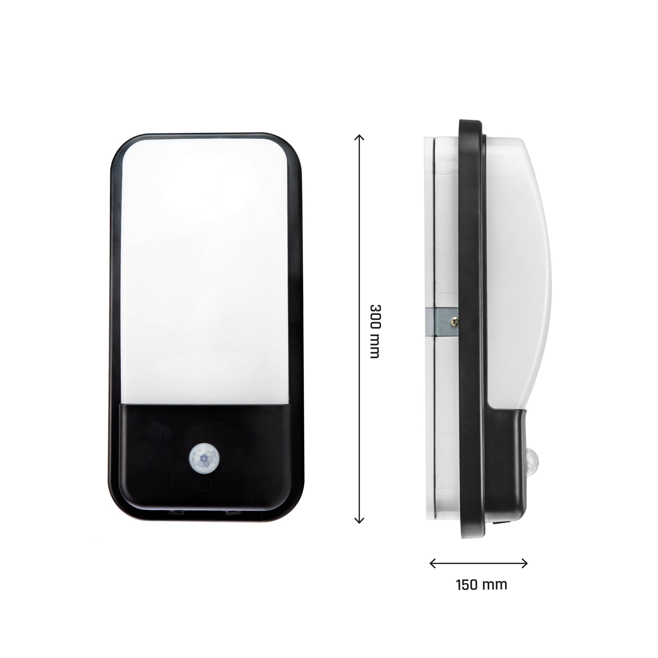 Spectrum LED ENIGO LED PIR 20W Wandleuchte 180° außenleuchte 2600lm schwarz IP54 mit sensor Neutralweiß 4000K