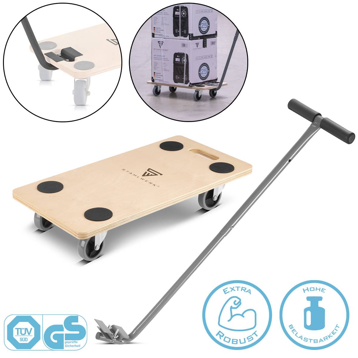 STAHLWERK Rollwagen TRS-250 ST mit Handgriff 250 kg Tragkraft Plattformwagen