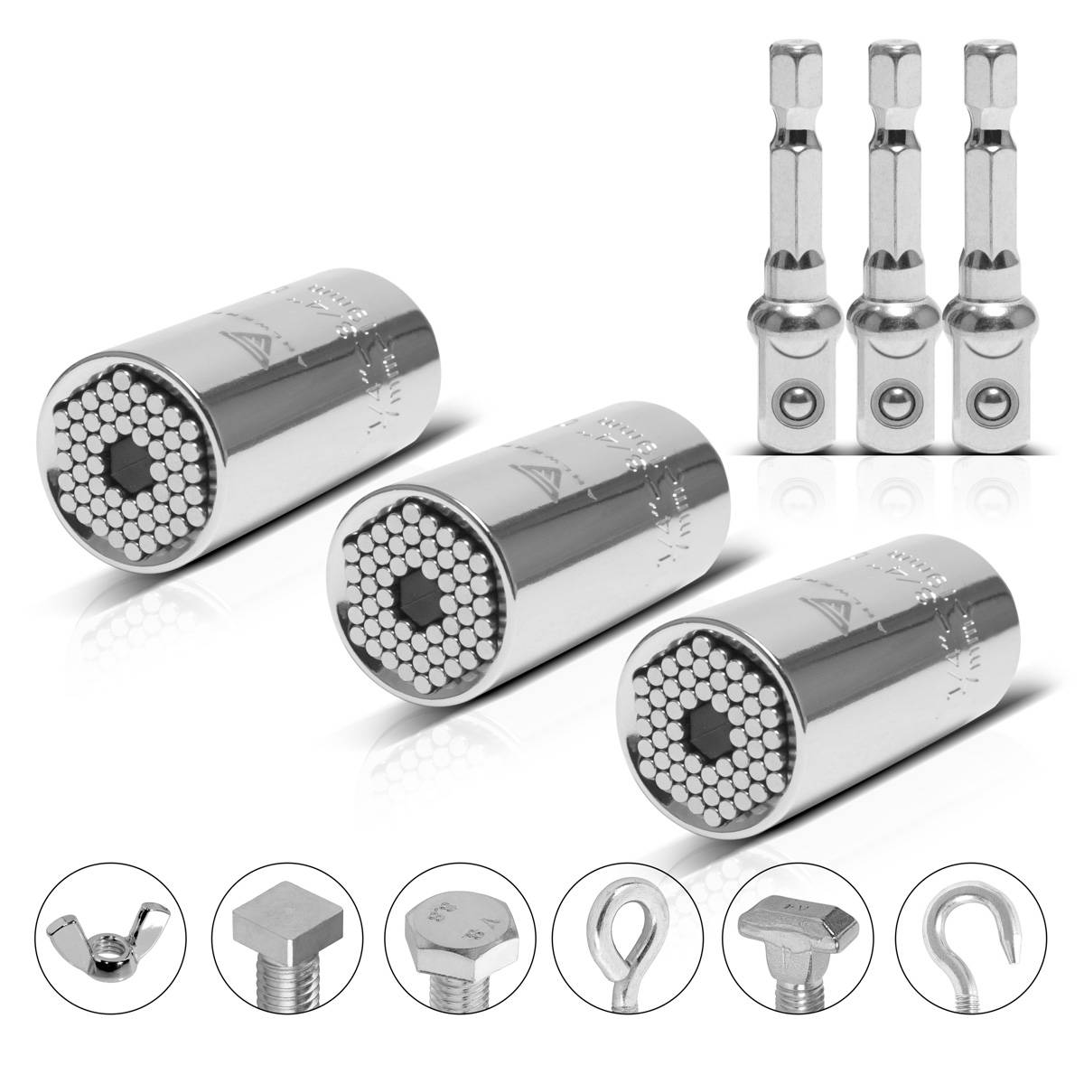 STAHLWERK 3 x Universal-Steckschlüssel 7-19 mm Multifunktionsnuss für 3/8"