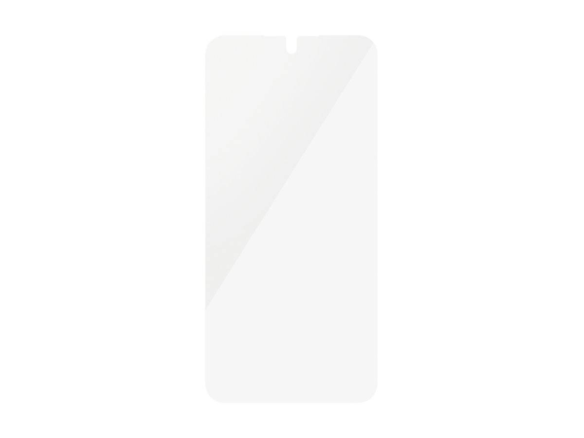 Displayschutz aus gehärtetem Glas für ein Smartphone mit einer Aussparung an der Oberkante für die Frontkamera.
