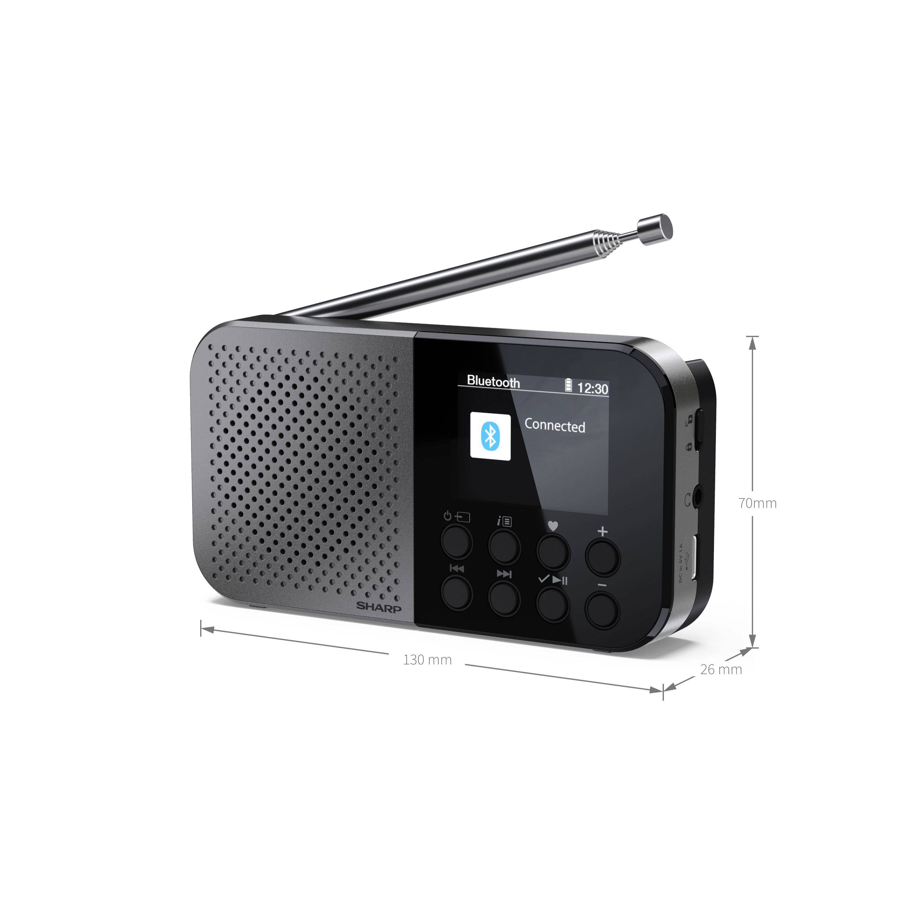 SHARP DR-P520GY Osaka Digitalradio tragbar, DAB+/FM, Bluetooth 5.3, USB/Akku, 2" Farb-Display, Kopfhöreranschluss, Grau