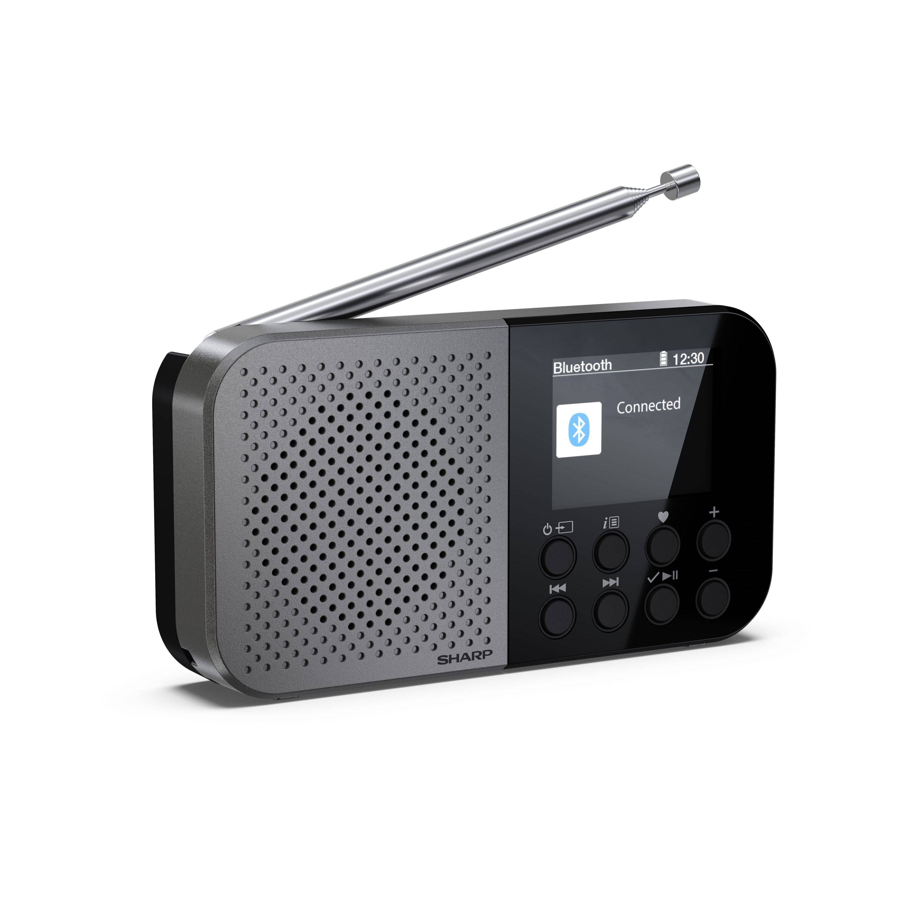 SHARP DR-P520GY Osaka Digitalradio tragbar, DAB+/FM, Bluetooth 5.3, USB/Akku, 2" Farb-Display, Kopfhöreranschluss, Grau