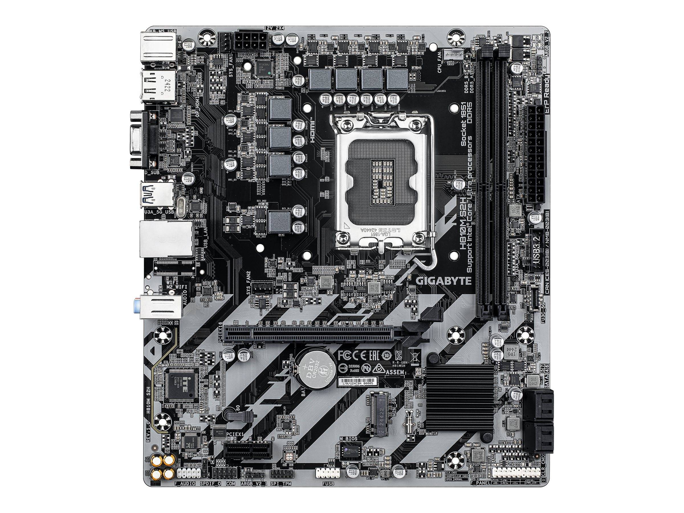 Gigabyte H810M S2H - Motherboard - micro ATX - LGA1851-Sockel - H810 Chipsatz - USB-C 3.2 Gen 1, USB 3.2 Gen 1 - Gigabit LAN - Onboard-Grafik (CPU