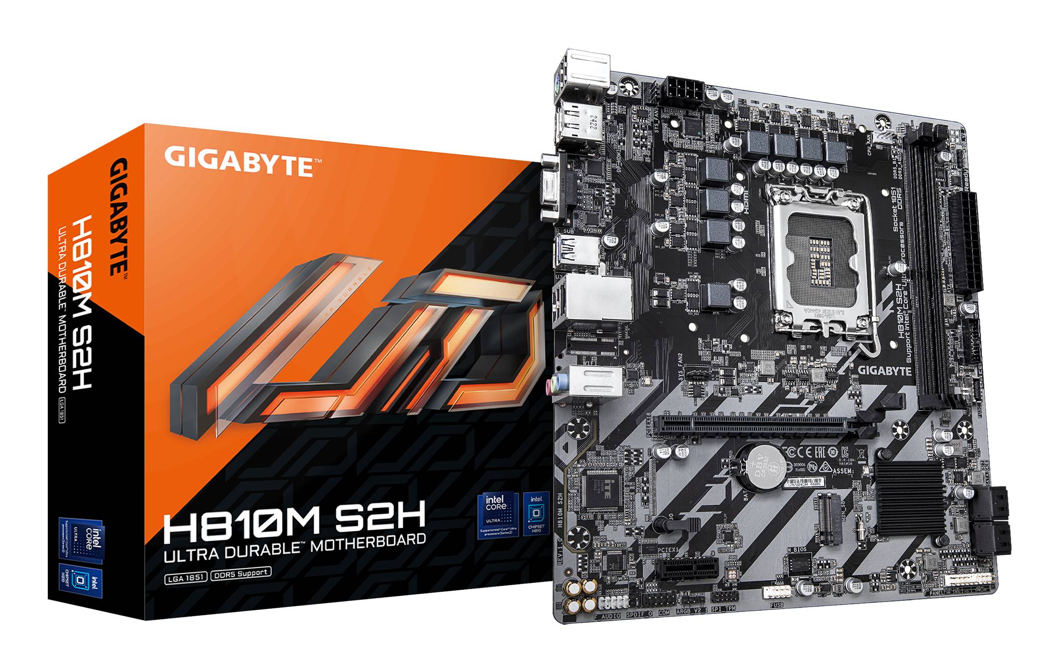 Gigabyte H810M S2H - Motherboard - micro ATX - LGA1851-Sockel - H810 Chipsatz - USB-C 3.2 Gen 1, USB 3.2 Gen 1 - Gigabit LAN - Onboard-Grafik (CPU