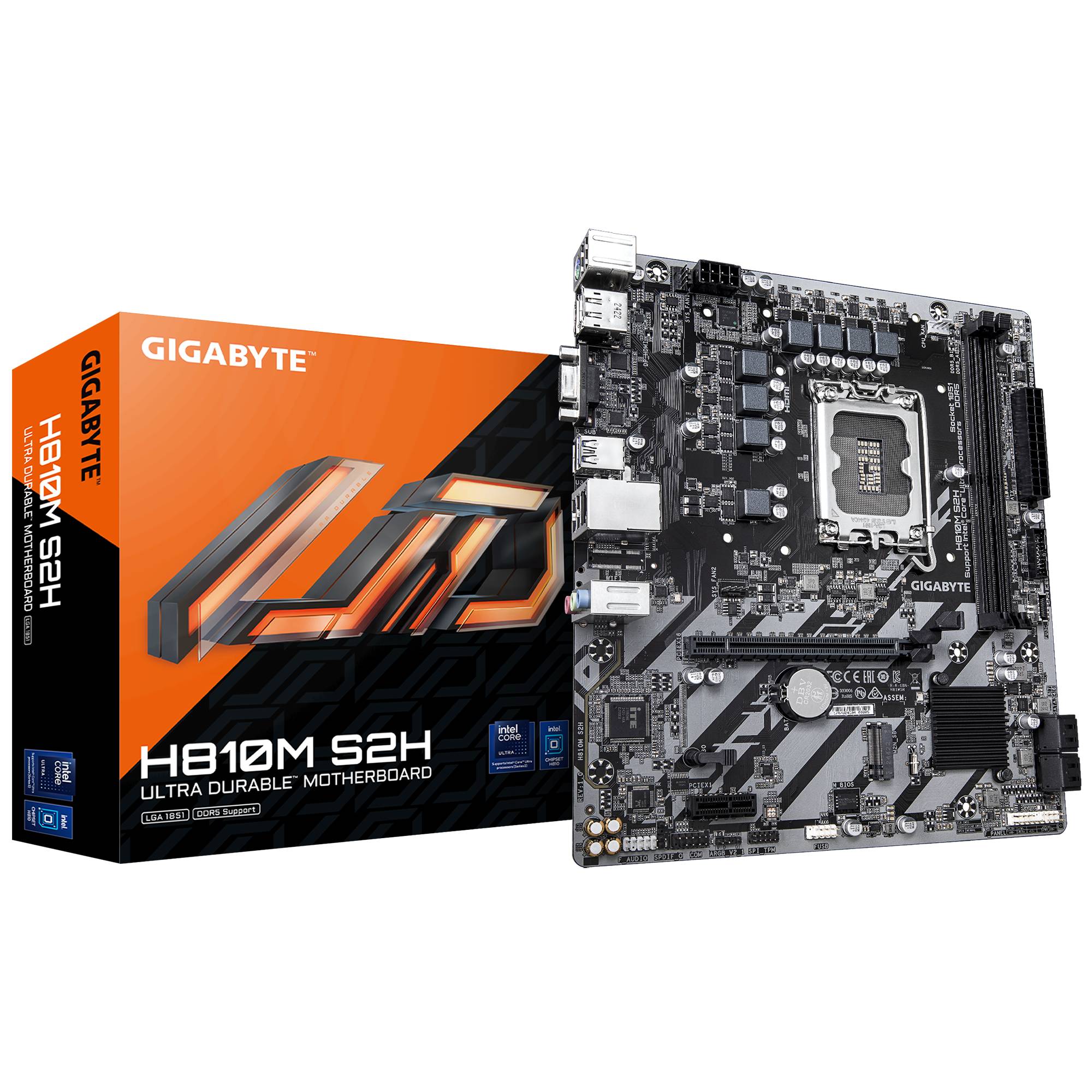 Gigabyte H810M S2H - Motherboard - micro ATX - LGA1851-Sockel - H810 Chipsatz - USB-C 3.2 Gen 1, USB 3.2 Gen 1 - Gigabit LAN - Onboard-Grafik (CPU