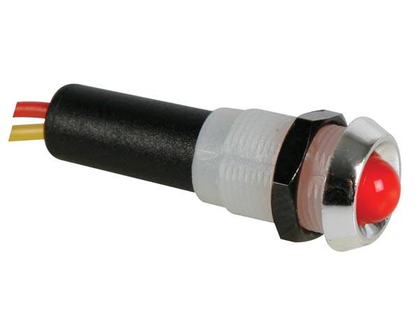 BLINKENDE LED-SIGNALLEUCHTE 12 V ROT - VERCHROMTES GEHÄUSE