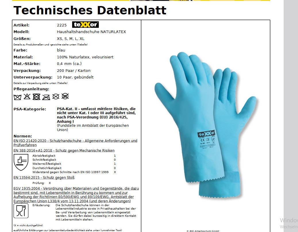 texxor 2225 Haushaltshandschuhe Lebensmitteleignung latex Gr6 10 Paar