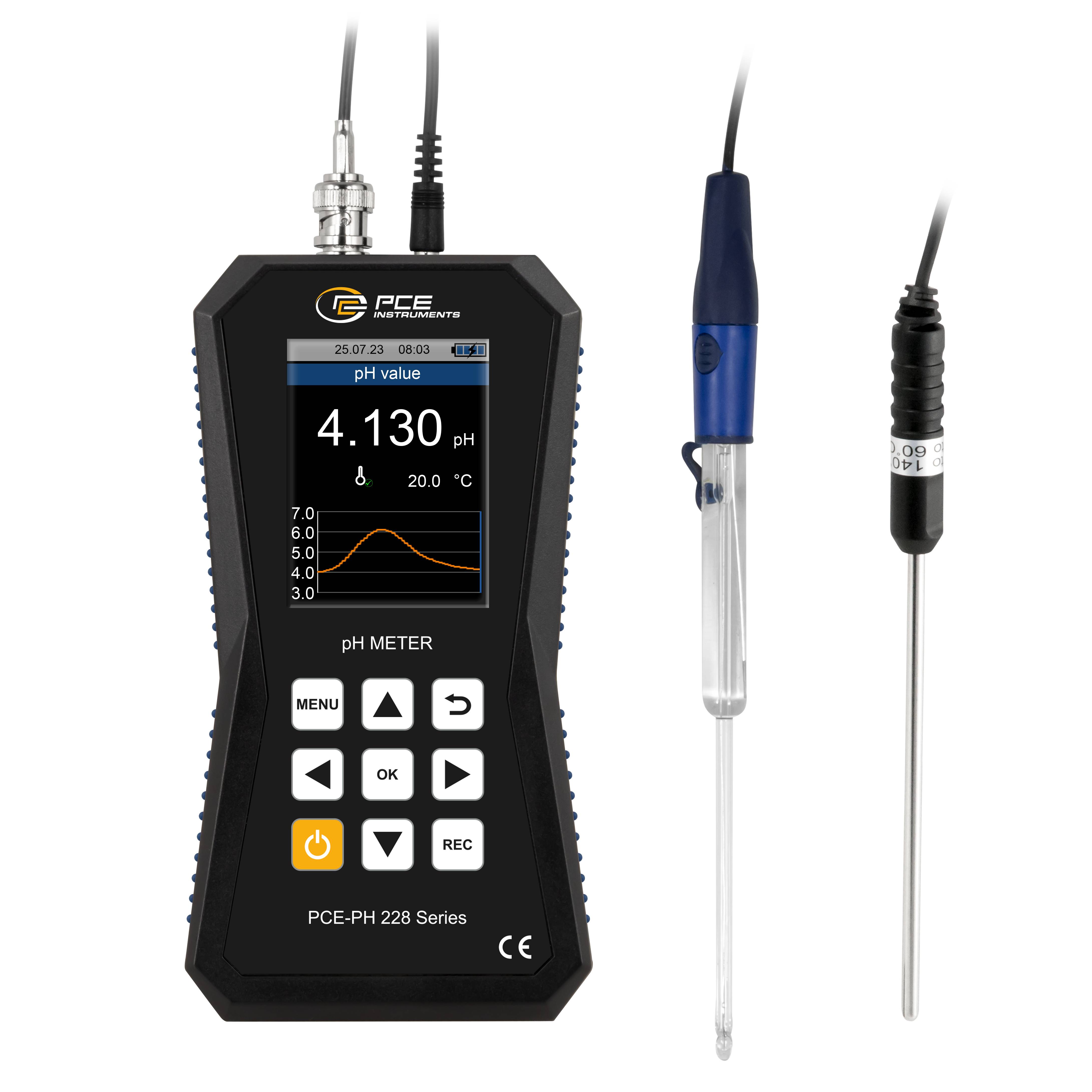 PCE Instruments Hochpräzises pH-Messgerät PCE-PH 228LAB-ME3-ICA inkl. ISO-Zertifikat |pH-Elektrode 3mm Mikrospitze