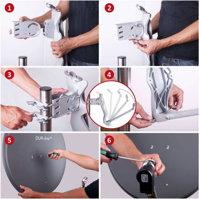 DUR-line 4 Teilnehmer Set - Satelliten-Komplettanlage - Select 75cm/80cm Spiegel/Schüssel Anthrazit + Quad LNB 4 Teilnehmer - DVB-S2 HDTV 4K 3D