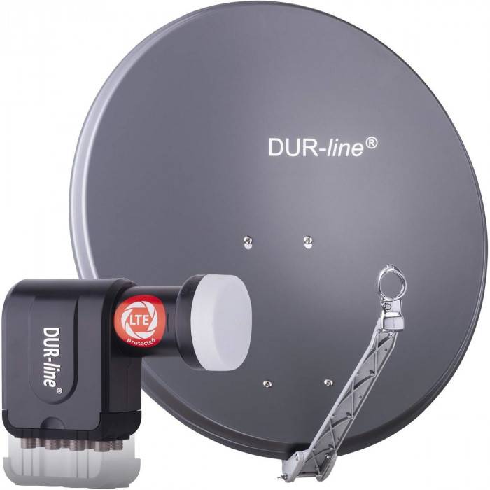 DUR-line 8 Teilnehmer Set - Satelliten-Komplettanlage - Select 75cm/80cm Spiegel/Schüssel Anthrazit + Octo LNB 8 Teilnehmer - DVB-S2 HDTV 4K 3D