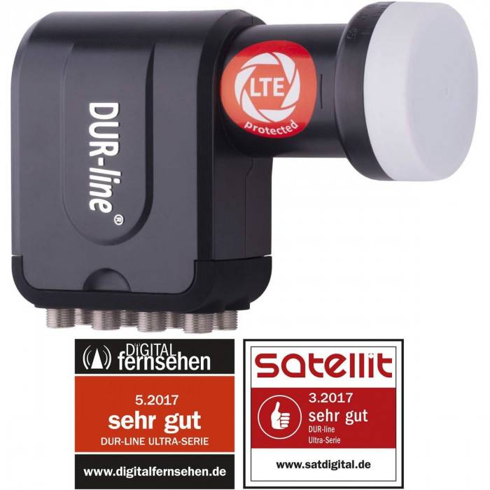 DUR-line 8 Teilnehmer Set - Satelliten-Komplettanlage - Select 75cm/80cm Spiegel/Schüssel Anthrazit + Octo LNB 8 Teilnehmer - DVB-S2 HDTV 4K 3D