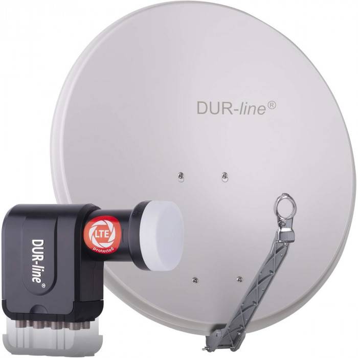 DUR-line 8 Teilnehmer Set - Satelliten-Komplettanlage - Select 75cm/80cm Spiegel/Schüssel Hellgrau + Octo LNB 8 Teilnehmer - DVB-S2 HDTV 4K 3D