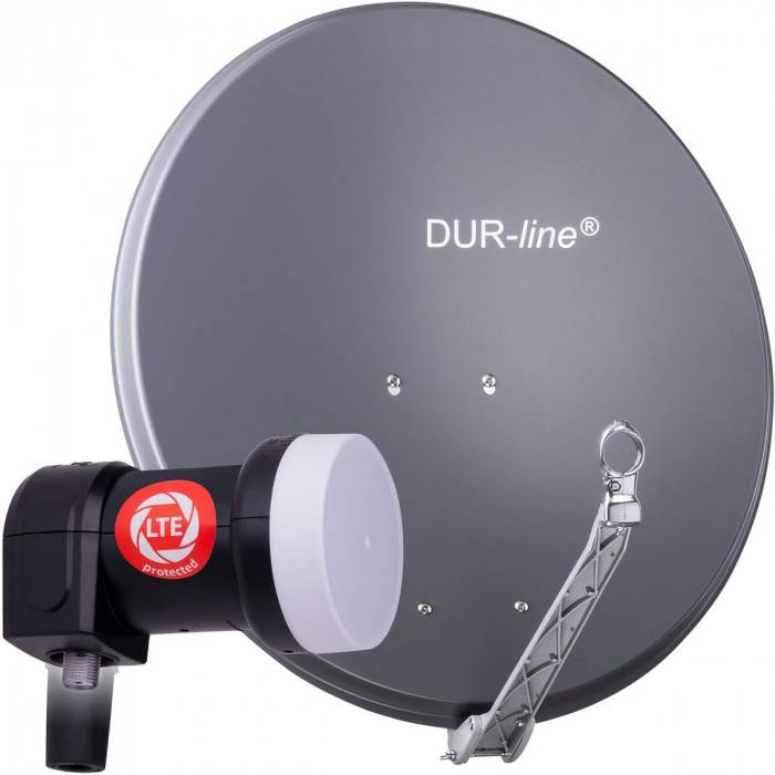 DUR-line 1 Teilnehmer Set - Satelliten-Komplettanlage - Select 75cm/80cm Spiegel/Schüssel Anthrazit + Single LNB 1 Teilnehmer - DVB-S2 HDTV 4K 3D