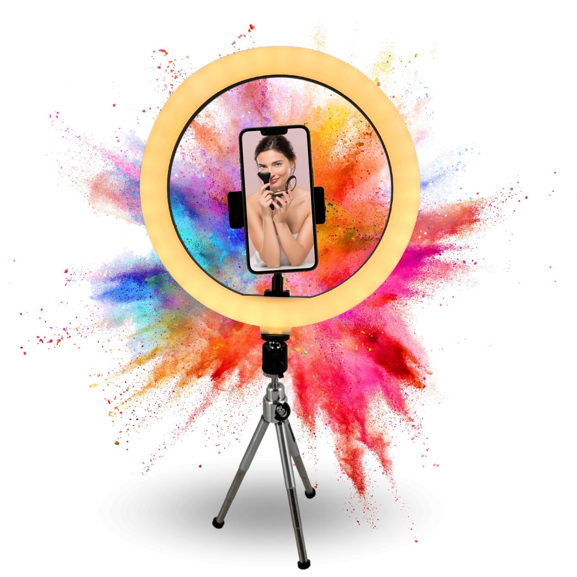 Mini Stativ + XXL Ringlicht Ring Light mit Handyhalter Tripod Beauty Licht Kamerastativ Smartphone Halterung I für YouTube Video Streaming