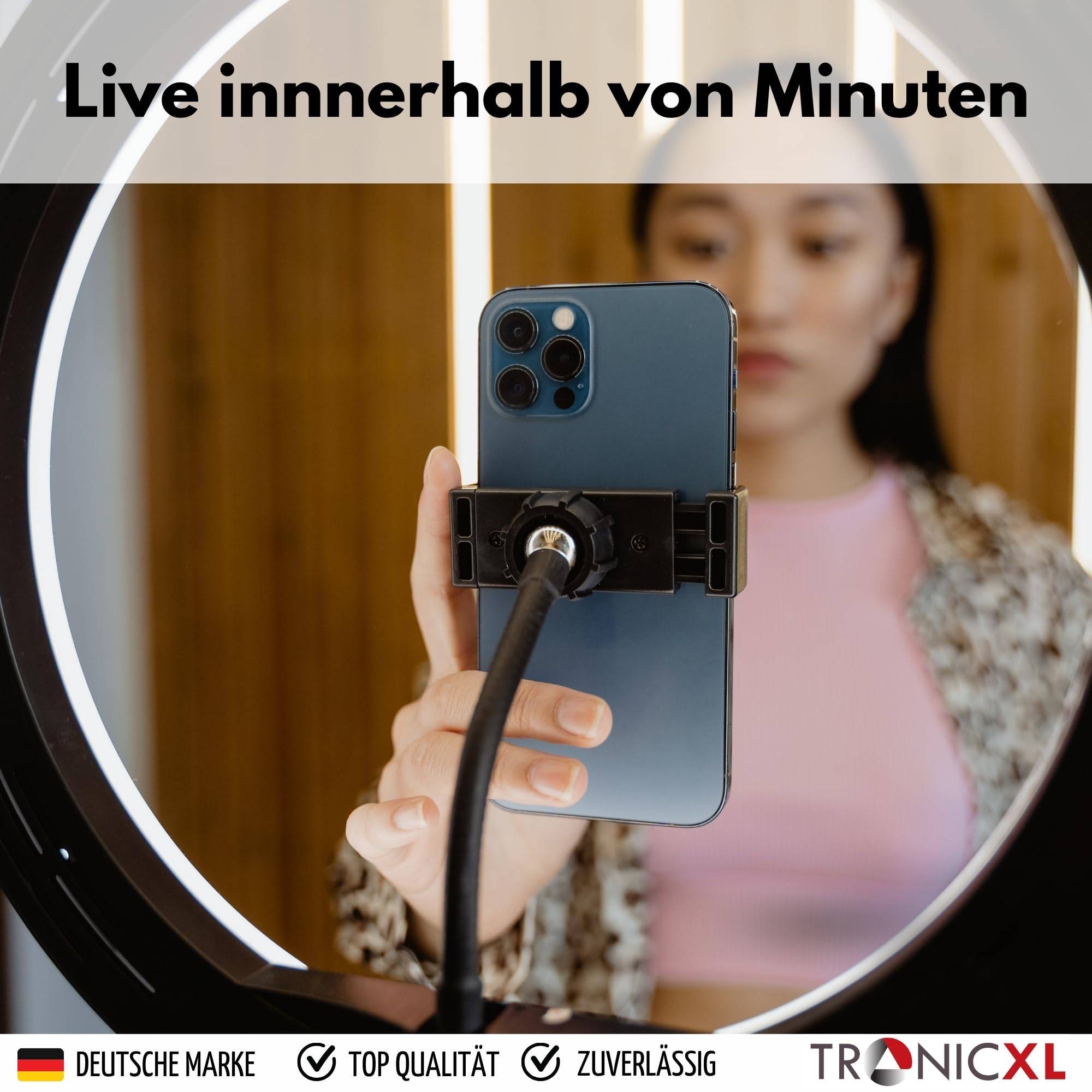 Mini Stativ + XXL Ringlicht Ring Light mit Handyhalter Tripod Beauty Licht Kamerastativ Smartphone Halterung I für YouTube Video Streaming
