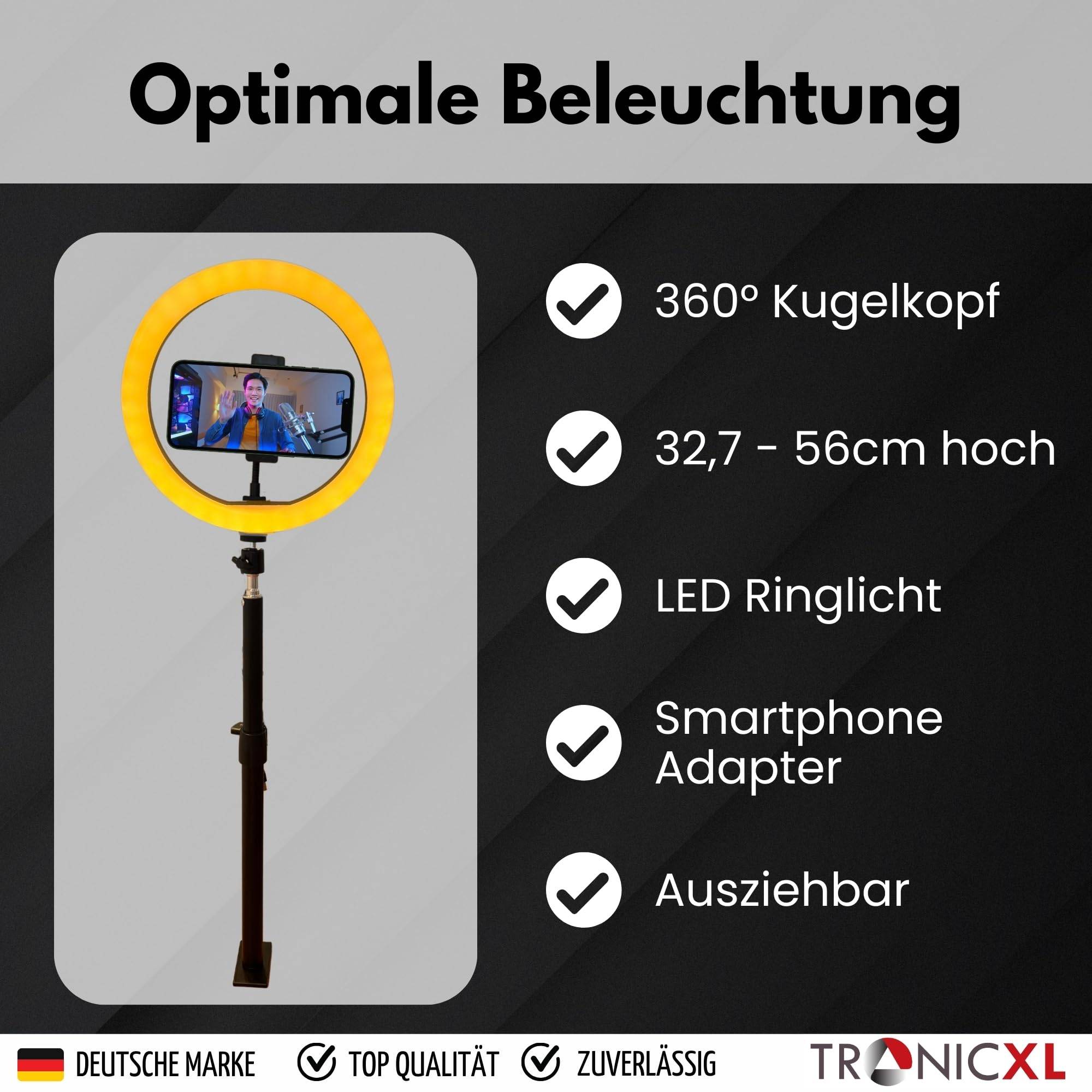 Ringlicht mit Klemmstativ Tisch Stativ Ring Light Handyhalter kompatibel mit iPhone Smartphone Licht Halterung für YouTube Video Stream TikTok Foto