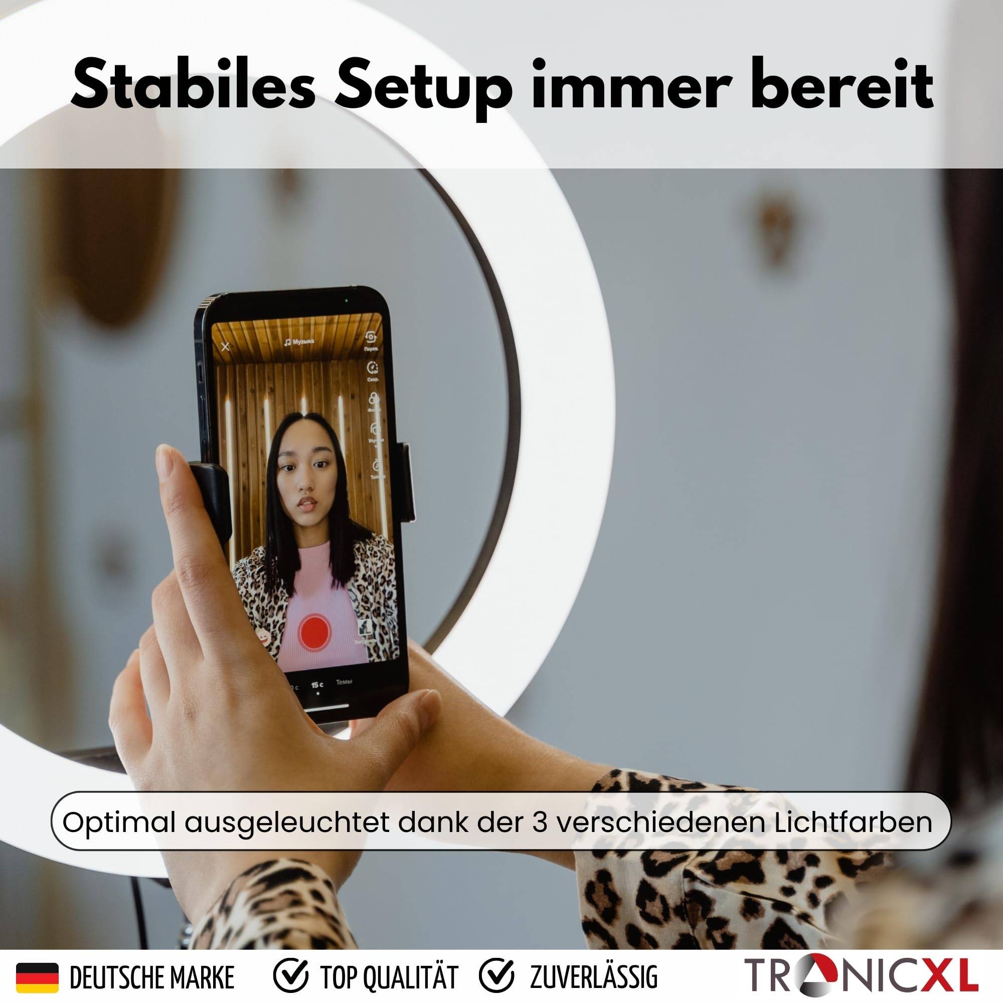Ringlicht mit Klemmstativ Tisch Stativ Ring Light Handyhalter kompatibel mit iPhone Smartphone Licht Halterung für YouTube Video Stream TikTok Foto