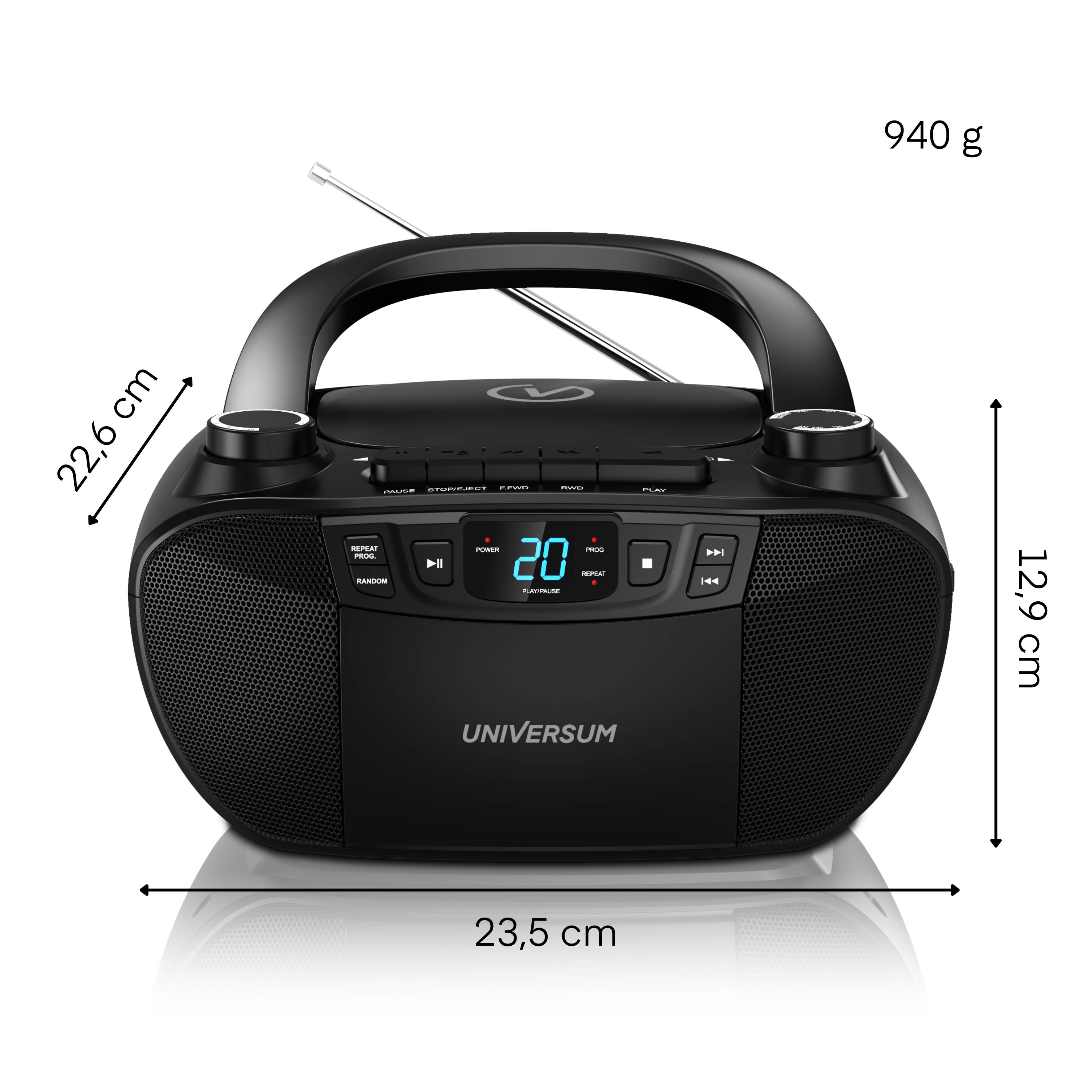 Universum BB 200 - tragbarer CD-Player mit Radio, Kassette & Lautsprecher – Boombox mit AUX & 3,5mm Kopfhöreranschluss