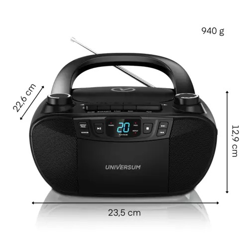 Universum BB 200 - tragbarer CD-Player mit Radio, Kassette & Lautsprecher – Boombox mit AUX & 3,5mm Kopfhöreranschluss Universum BB 200 - tragbarer CD-Player mit Radio, Kassette & Lautsprecher – Boombox mit AUX & 3,5mm Kopfhöreranschluss