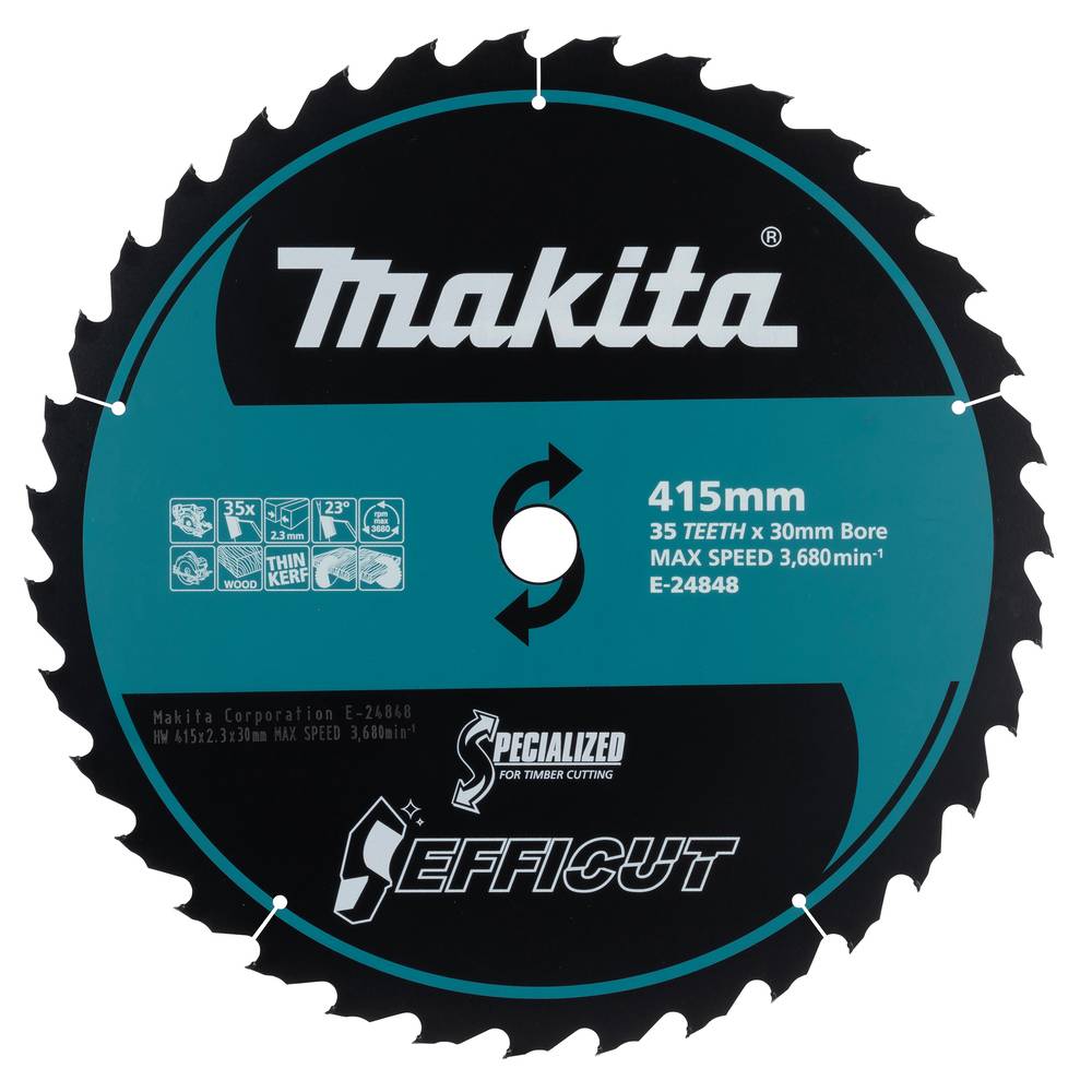 Makita Kreissägeblatt-Etikett mit 415mm, 35 Zähnen, 30mm Bohrung, maximale Drehzahl 3.680 min⁻¹, mit „EFFICUT