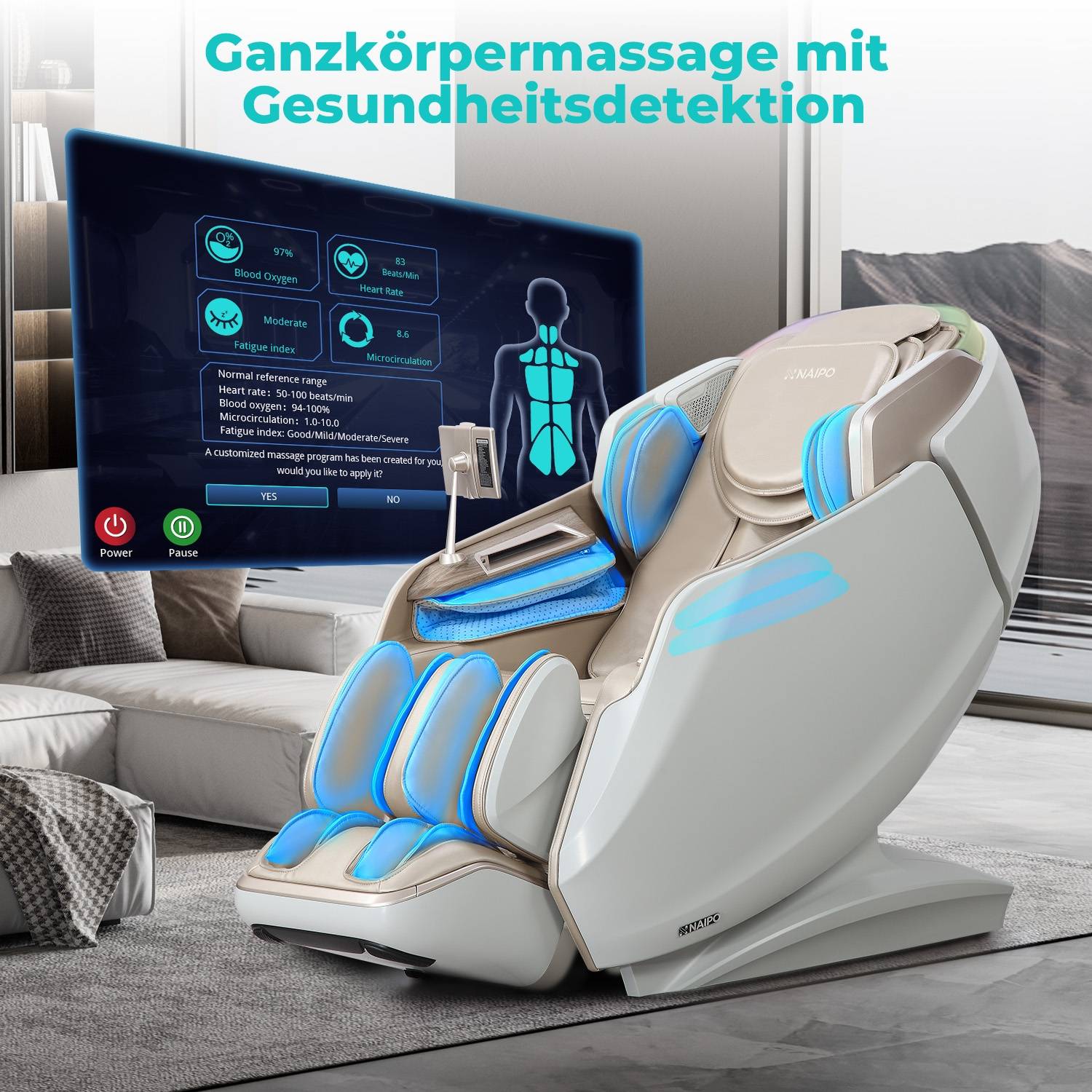 Naipo 4D Massagesessel, Raumkapsel-Massagestuhl für Ganzkörper-Entspannungsmassage Weiß