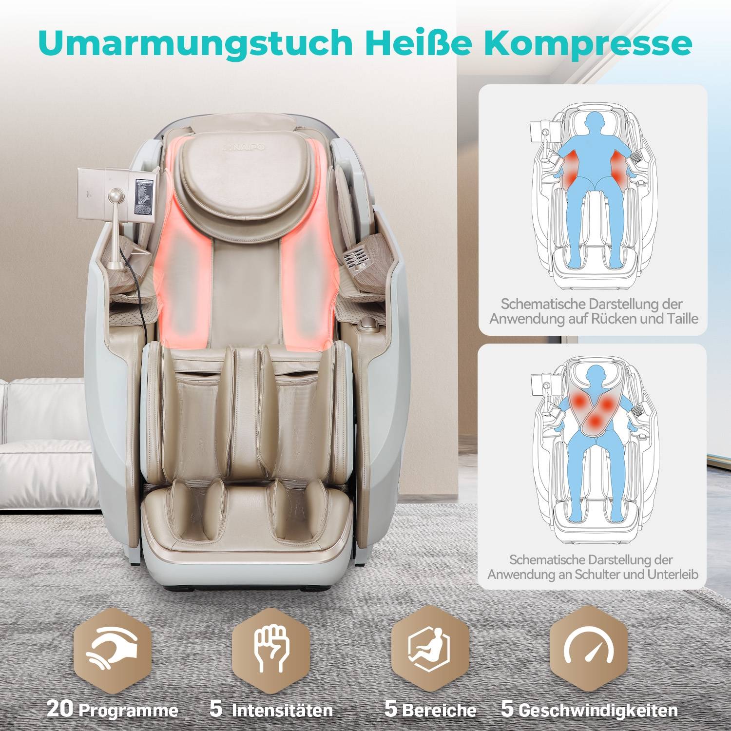 Naipo 4D Massagesessel, Raumkapsel-Massagestuhl für Ganzkörper-Entspannungsmassage Weiß