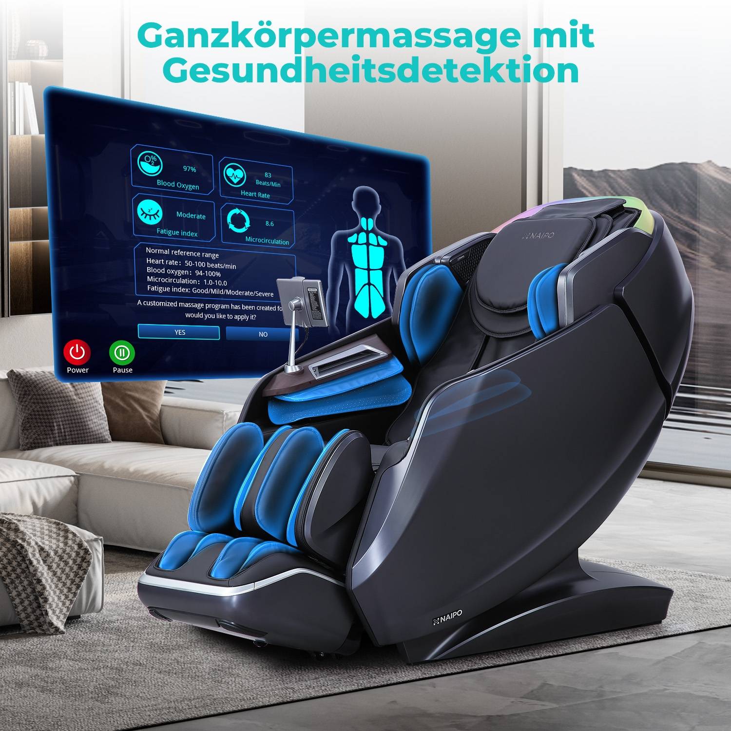 Naipo 4D Massagesessel, Raumkapsel-Massagestuhl für Ganzkörper-Entspannungsmassage Schwarz