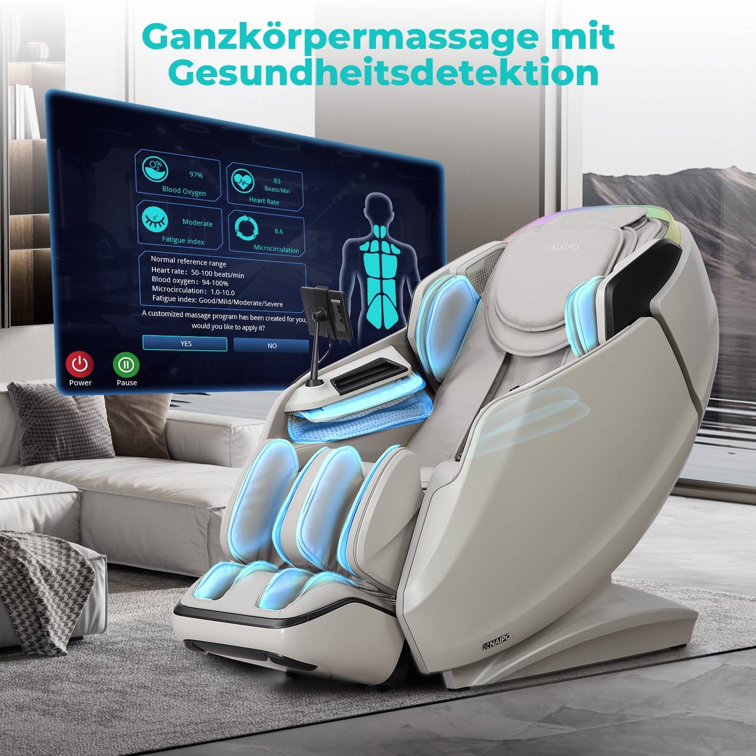 Naipo 4D Massagesessel, Raumkapsel-Massagestuhl für Ganzkörper-Entspannungsmassage Grau