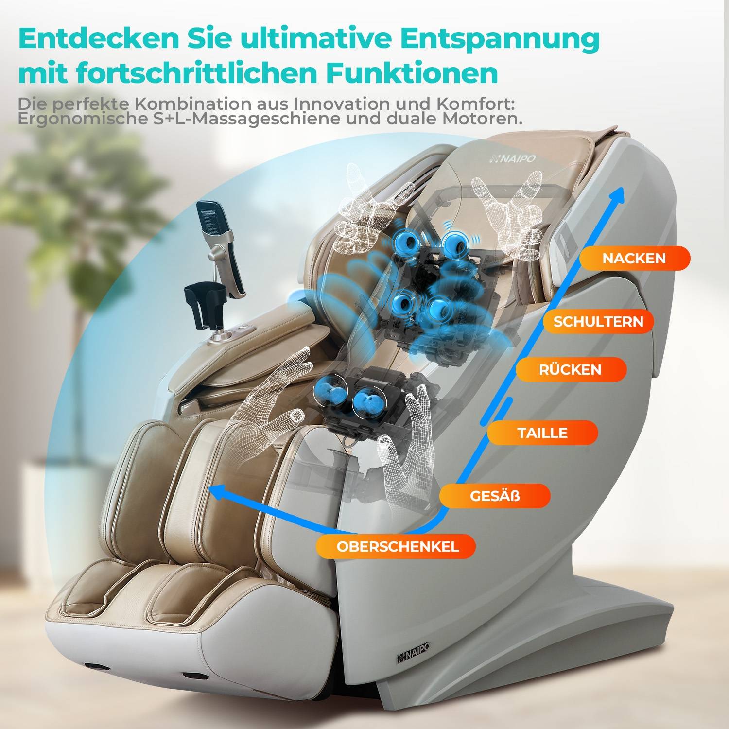 Naipo 3D Massagesessel R50 weiß, High-End Massagestuhl, Wärmefuktion, Weiß