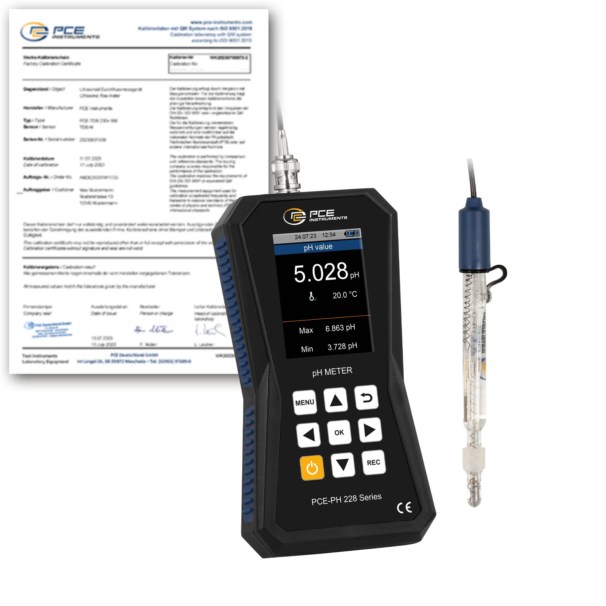 PCE Instruments Hochpräzises pH-Messgerät PCE-PH 228LAB-LC-ICA ISO-Zertifikat |für ionenarme Medien|± 0,002 pH + 2 Digit