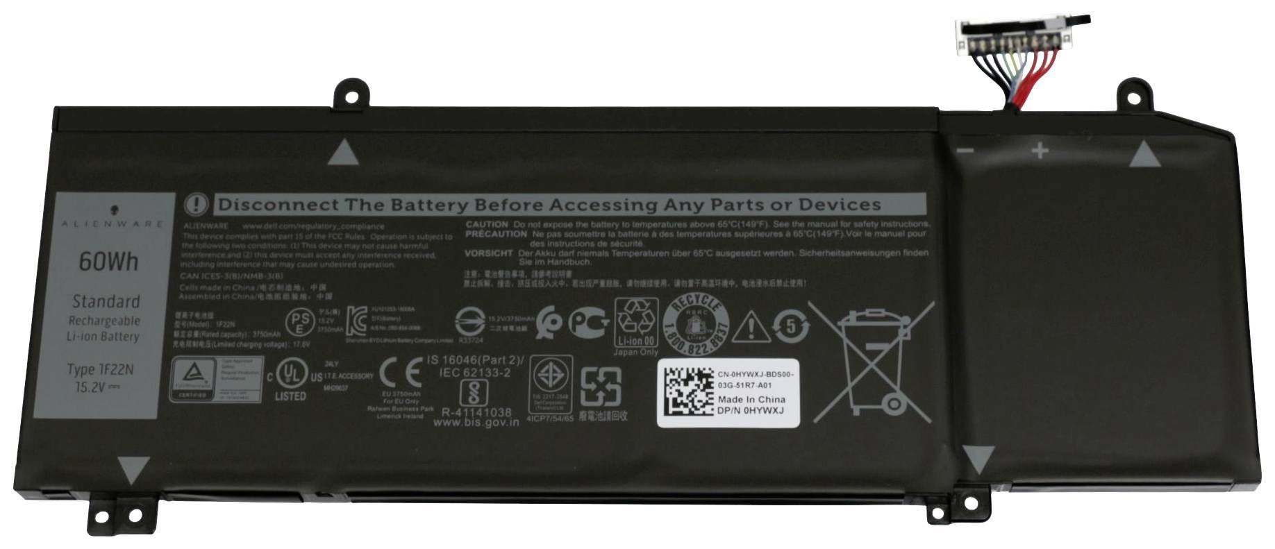 Dell 1F22N Akku 60Wh Original - Akku - 3.750 mAh - 15,2 V