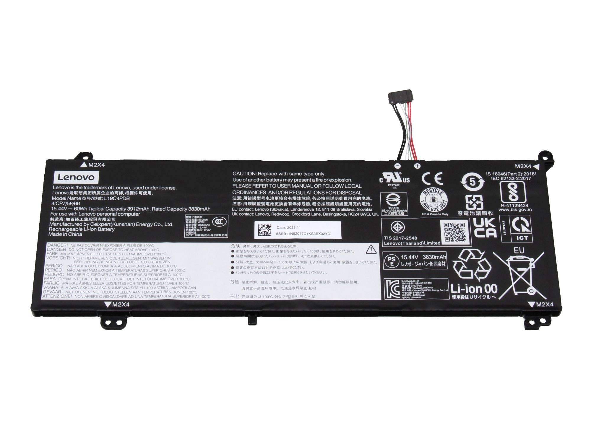 Lenovo 5B11N52069 Akku 60Wh Original 15.44V/4 Zellen - Akku - 3.830 mAh - 15,44