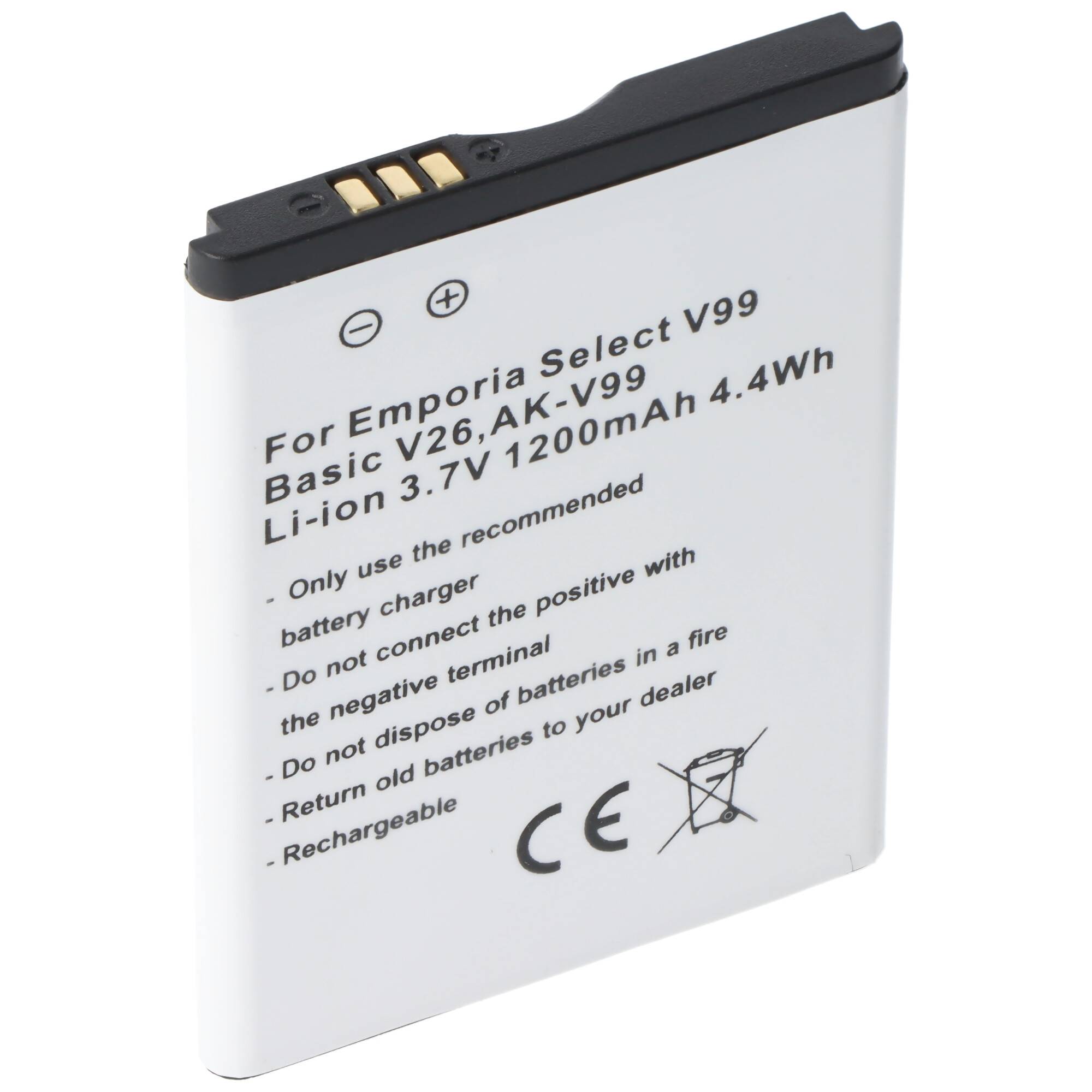 Akku passend für Emporia Select V99, Basic V26, AK-V99, Li-ion, 3,7V, 1200mAh, 4,4Wh
