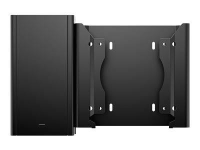 Eine schwarze, wandmontierte TV-Halterung mit verstellbaren Armen zur Befestigung eines Flachbildfernsehers.
