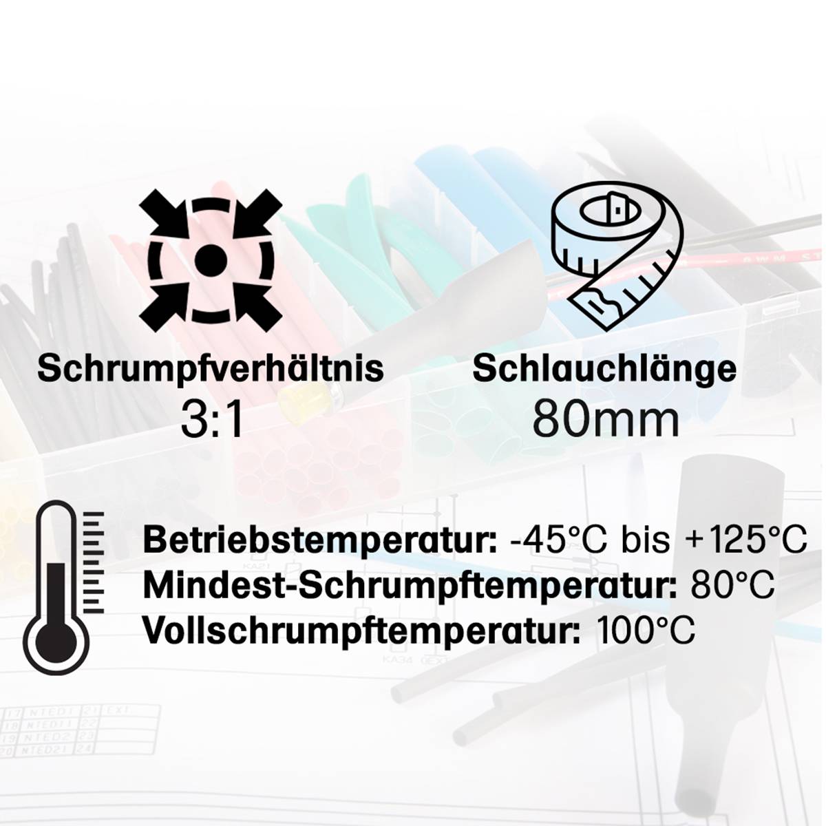 Schrumpfschlauch Sortiment Schwarz Weiß 3:1 Ratio mit Kleber Doppelwandig 260 Stück 80mm Länge Verschiedene Durchmesser