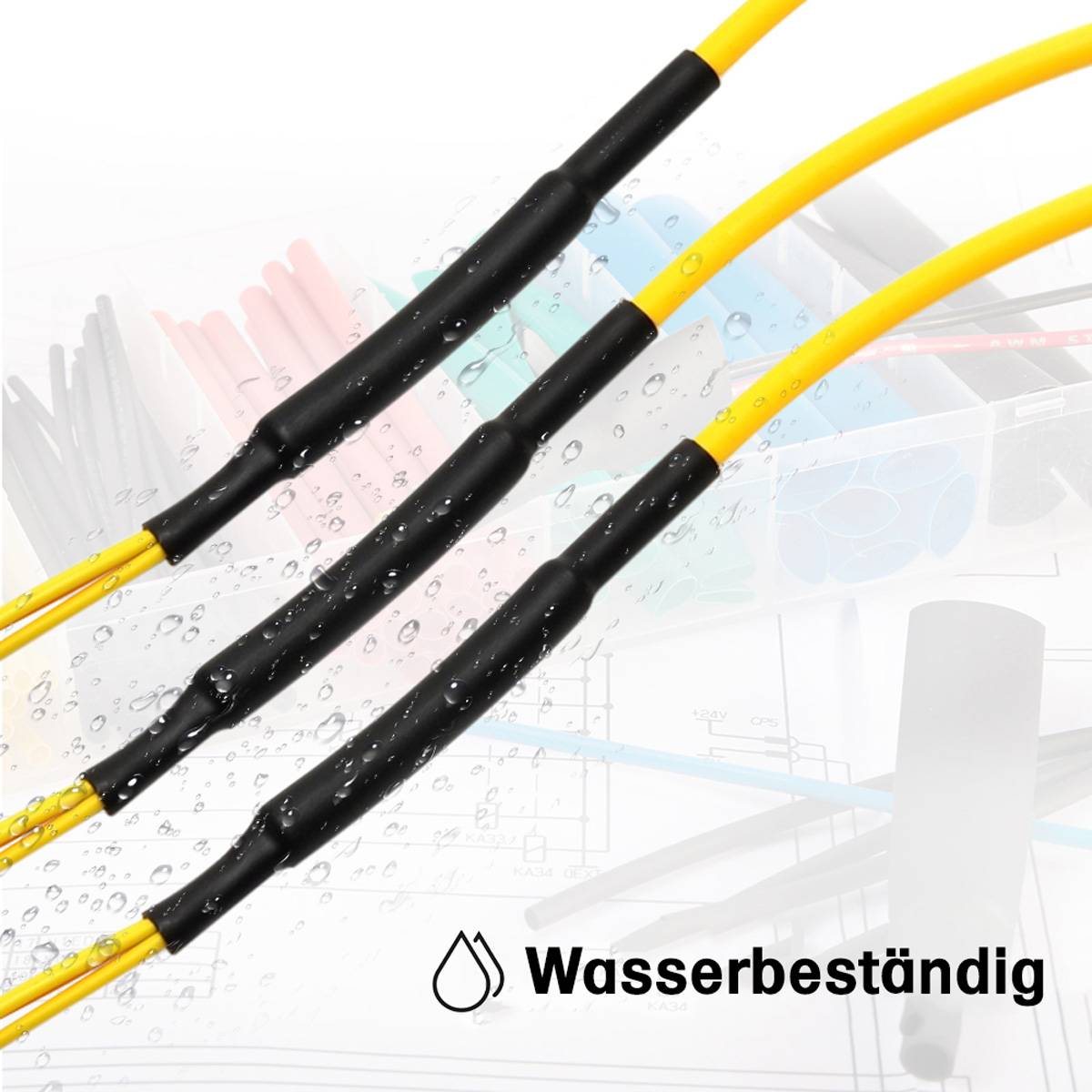 Schrumpfschlauch Sortiment Schwarz Weiß 3:1 Ratio mit Kleber Doppelwandig 260 Stück 80mm Länge Verschiedene Durchmesser