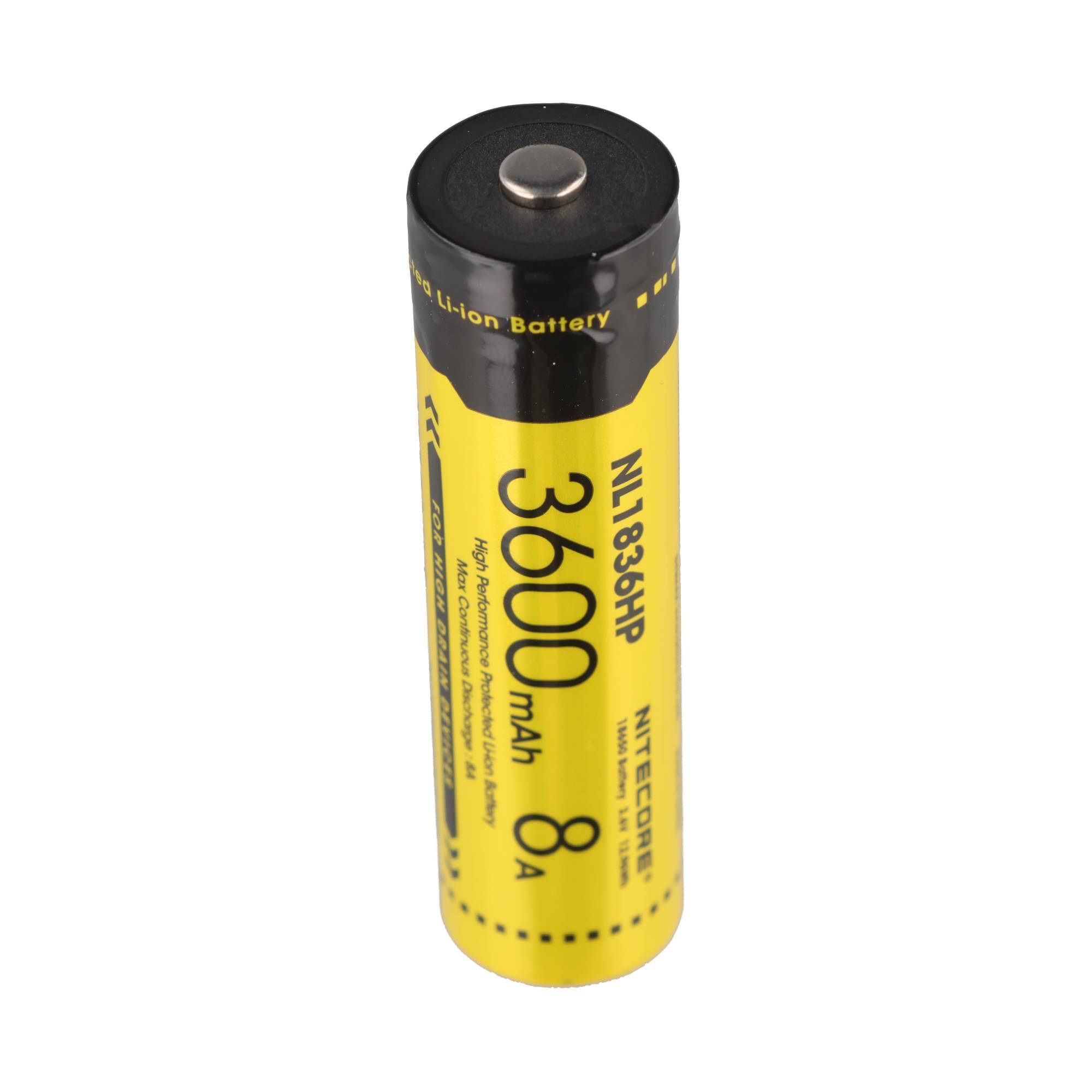 Gelb-schwarze zylindrische wiederaufladbare Lithium-Ionen-Batterie mit der Bezeichnung „3600 mAh" und „8A"".
