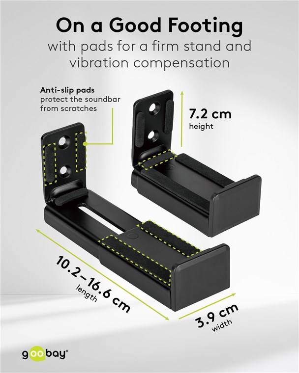 Goobay Soundbar-Wandhalterung Universal, schwarz - sichere, dezente Halterung mit gepolsterten Füßen für alle gängigen S