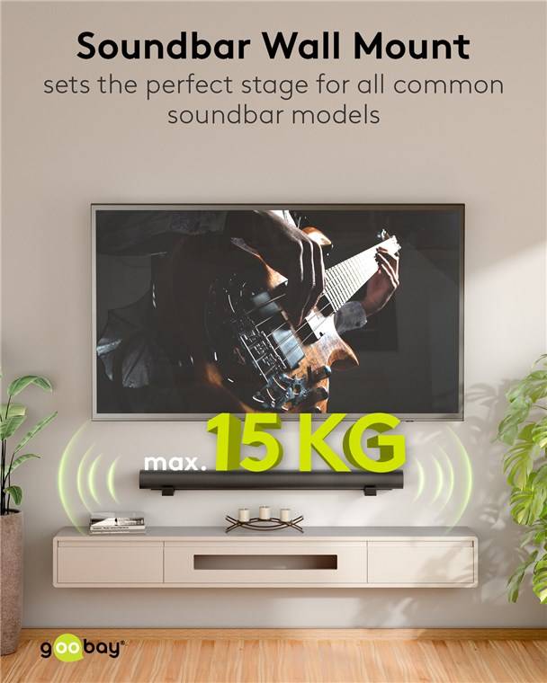 Goobay Soundbar-Wandhalterung Universal, schwarz - sichere, dezente Halterung mit gepolsterten Füßen für alle gängigen S