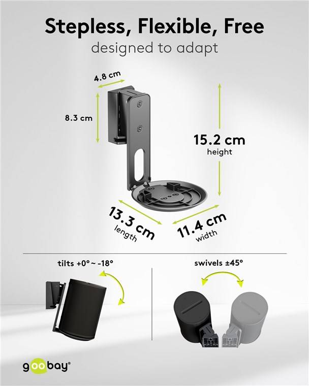 Goobay Lautsprecher-Wandhalterung Modern Era 1 Flex, schwarz - 2 Stück, kompatibel mit dem Sonos Era 100, schwenkbare un